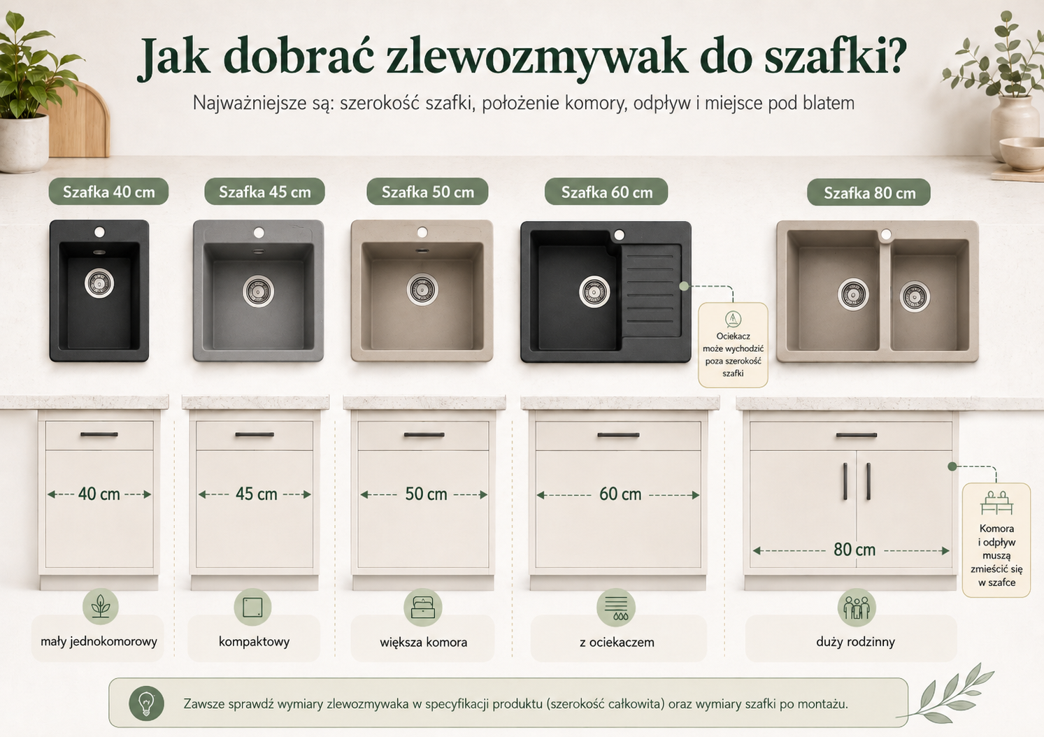Dobór zlewozmywaka granitowego do szerokości szafki kuchennej i blatu