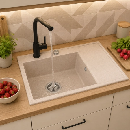 Zlewozmywak kuchenny jednokomorowy z ociekaczem do szafki 60, Felicja 79L kolor beżowy