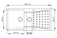 Duży prostokątny zlew kuchenny Eridianus - WYMIARY