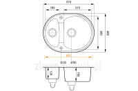 Owalny zlew granitowy Werbena 25 - wymiary