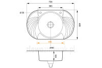 Wymiary zlewozmywaka jednokomorowego z dwoma ociekaczami SOLANO 35