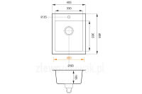 Zlewozmywak granitowy jednokomorowy Rigo - WYMIARY